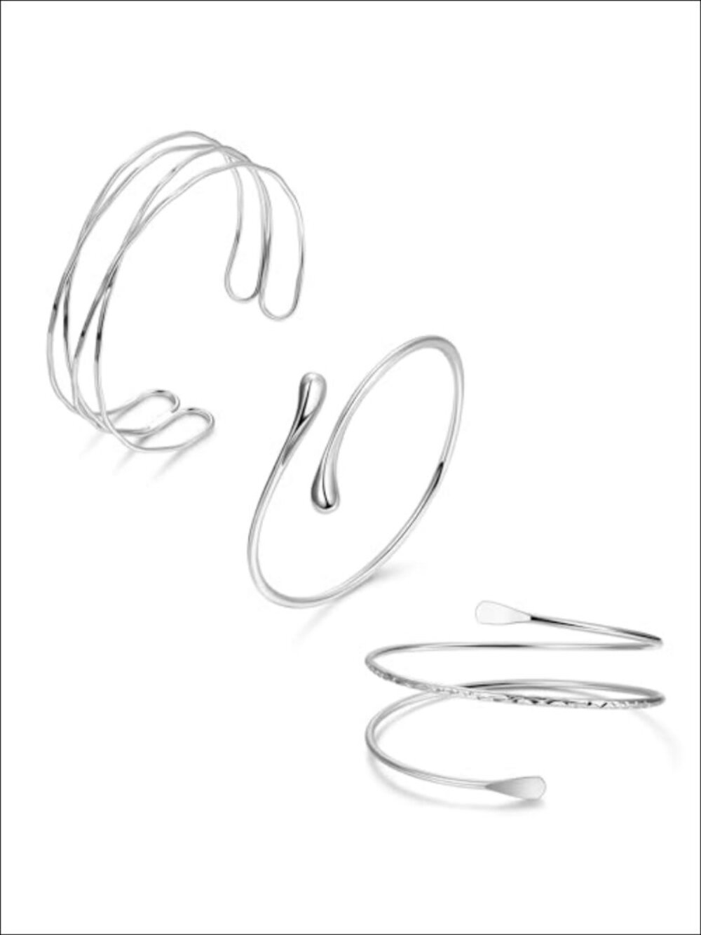 3Pc Copper Coil Arm Cuff Set Adjustable Upper Arm Bracelets Women Jewelry